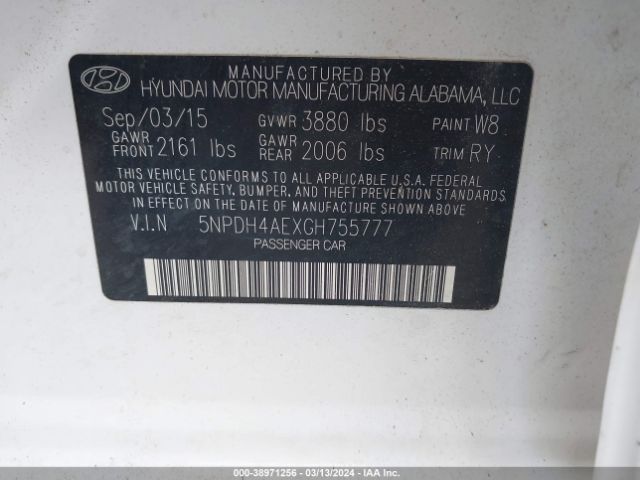 Photo 8 VIN: 5NPDH4AEXGH755777 - HYUNDAI ELANTRA 