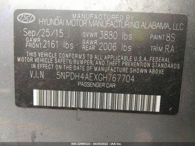 Photo 8 VIN: 5NPDH4AEXGH767704 - HYUNDAI ELANTRA 