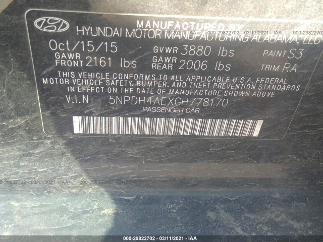 Photo 8 VIN: 5NPDH4AEXGH778170 - HYUNDAI ELANTRA 