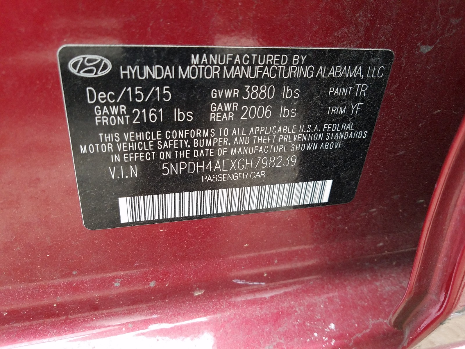 Photo 9 VIN: 5NPDH4AEXGH798239 - HYUNDAI ELANTRA SE 