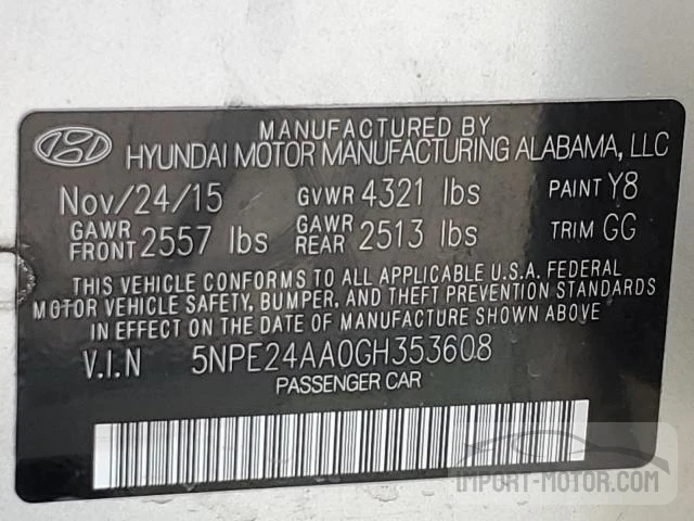 Photo 12 VIN: 5NPE24AA0GH353608 - HYUNDAI SONATA 