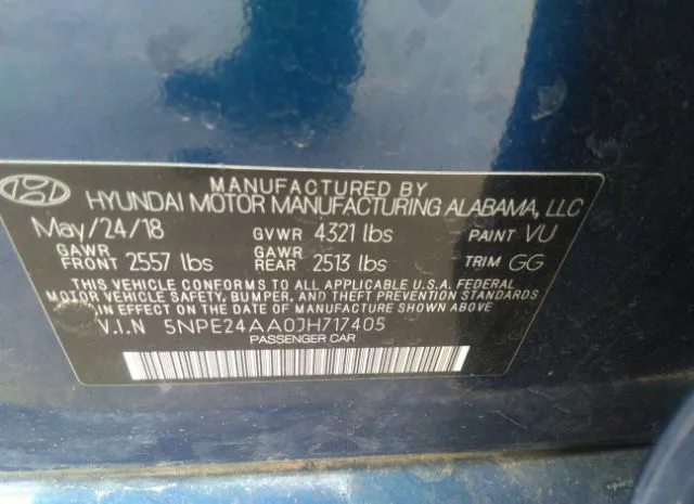 Photo 8 VIN: 5NPE24AA0JH717405 - HYUNDAI SONATA 