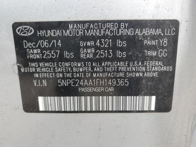 Photo 11 VIN: 5NPE24AA1FH149365 - HYUNDAI SONATA ECO 