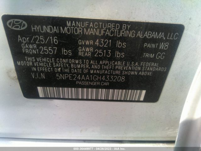 Photo 8 VIN: 5NPE24AA1GH433208 - HYUNDAI SONATA 