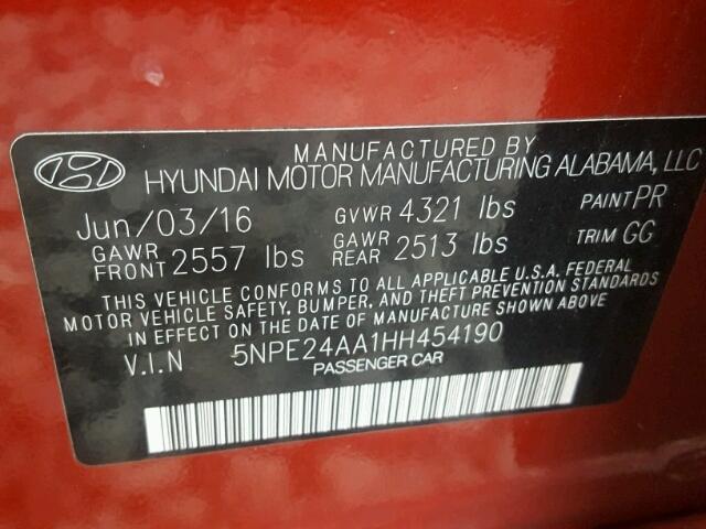 Photo 9 VIN: 5NPE24AA1HH454190 - HYUNDAI SONATA ECO 