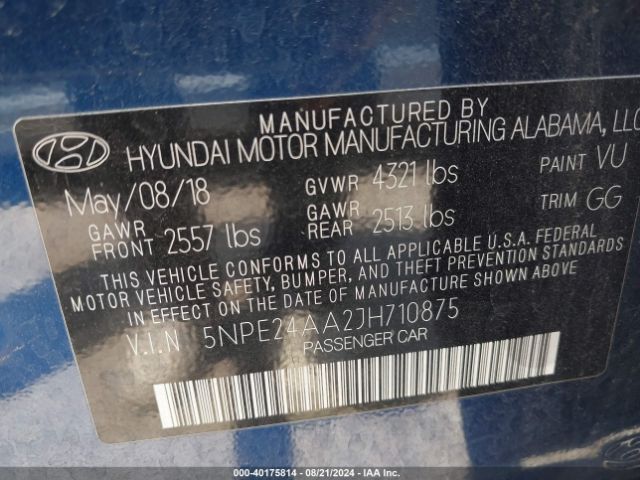 Photo 8 VIN: 5NPE24AA2JH710875 - HYUNDAI SONATA 