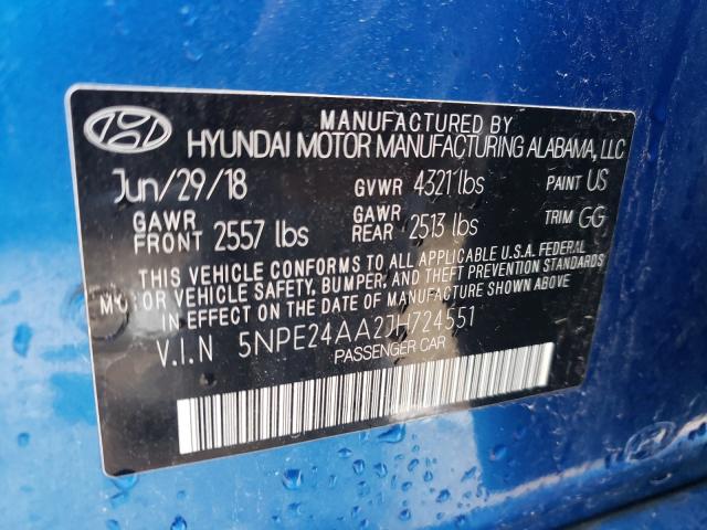 Photo 9 VIN: 5NPE24AA2JH724551 - HYUNDAI SONATA 