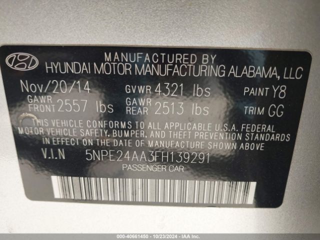 Photo 8 VIN: 5NPE24AA3FH139291 - HYUNDAI SONATA 