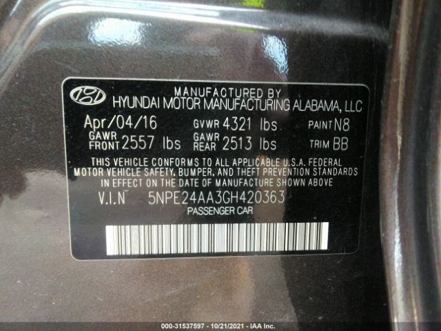 Photo 8 VIN: 5NPE24AA3GH420363 - HYUNDAI SONATA 