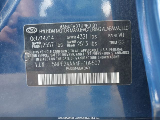 Photo 8 VIN: 5NPE24AA4FH109507 - HYUNDAI SONATA 