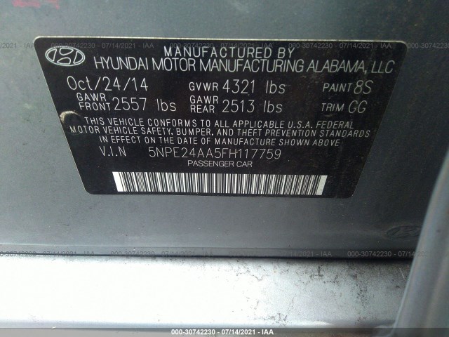 Photo 8 VIN: 5NPE24AA5FH117759 - HYUNDAI SONATA 