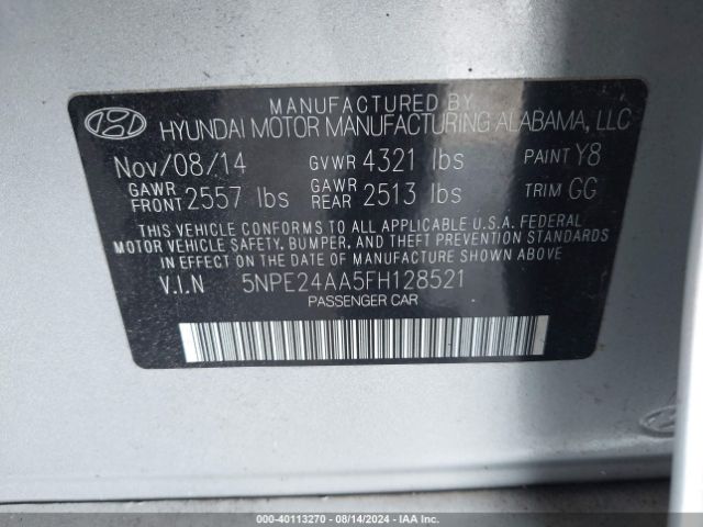 Photo 8 VIN: 5NPE24AA5FH128521 - HYUNDAI SONATA 