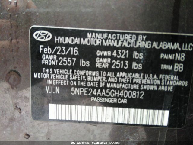 Photo 8 VIN: 5NPE24AA5GH400812 - HYUNDAI SONATA 