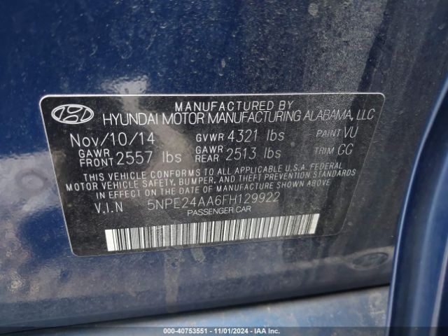 Photo 8 VIN: 5NPE24AA6FH129922 - HYUNDAI SONATA 