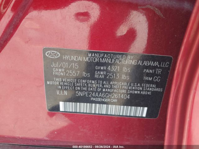 Photo 8 VIN: 5NPE24AA6GH261404 - HYUNDAI SONATA 