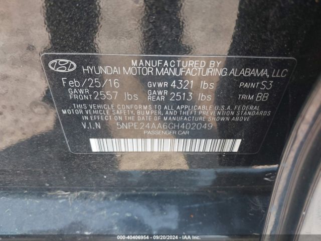 Photo 8 VIN: 5NPE24AA6GH402049 - HYUNDAI SONATA 