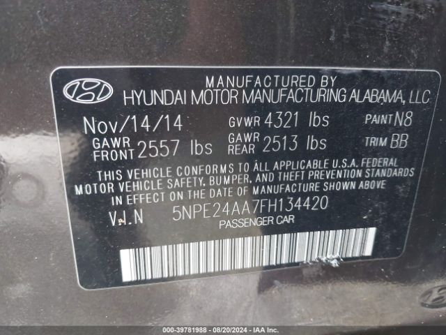 Photo 8 VIN: 5NPE24AA7FH134420 - HYUNDAI SONATA 