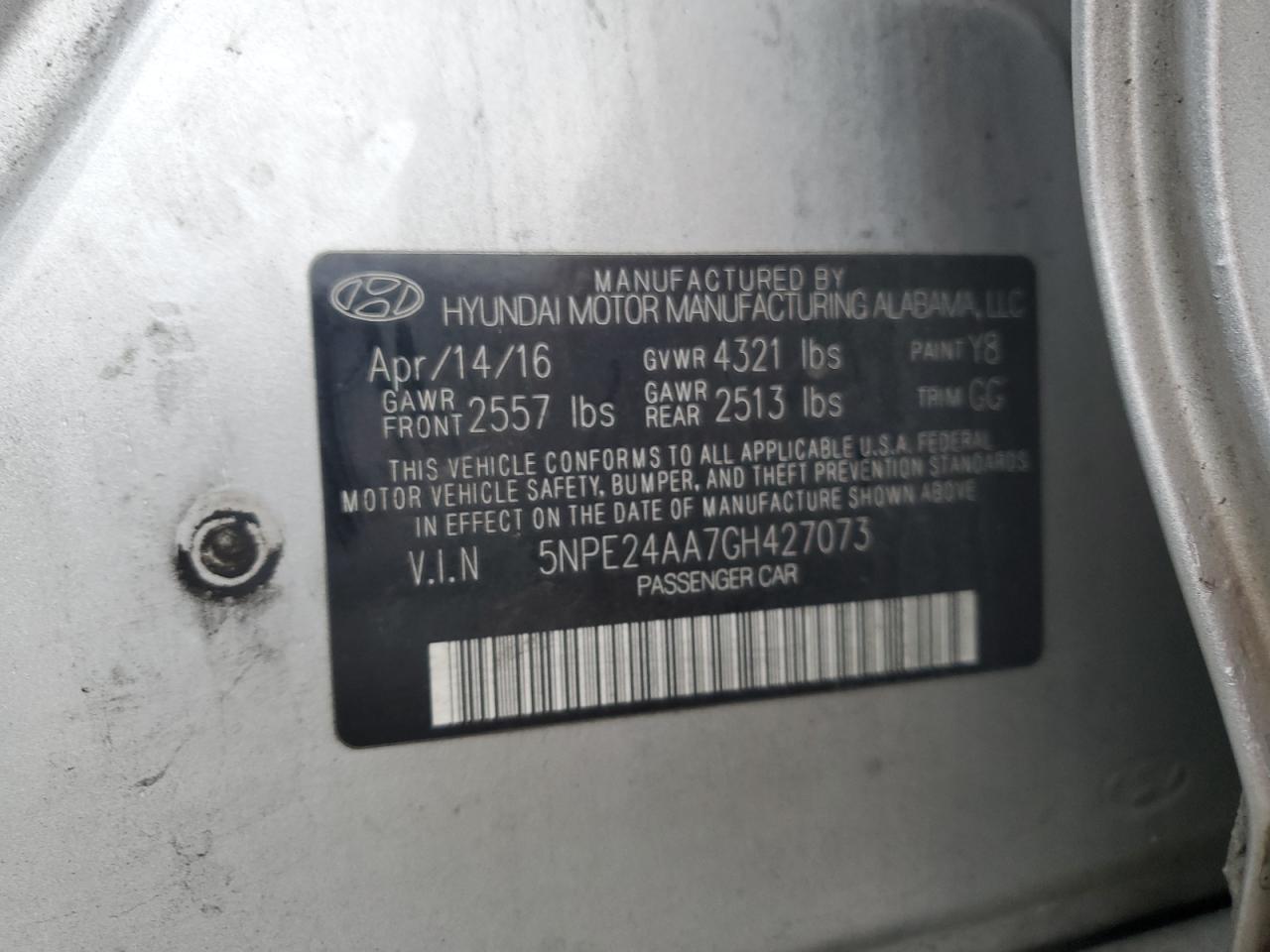 Photo 11 VIN: 5NPE24AA7GH427073 - HYUNDAI SONATA 