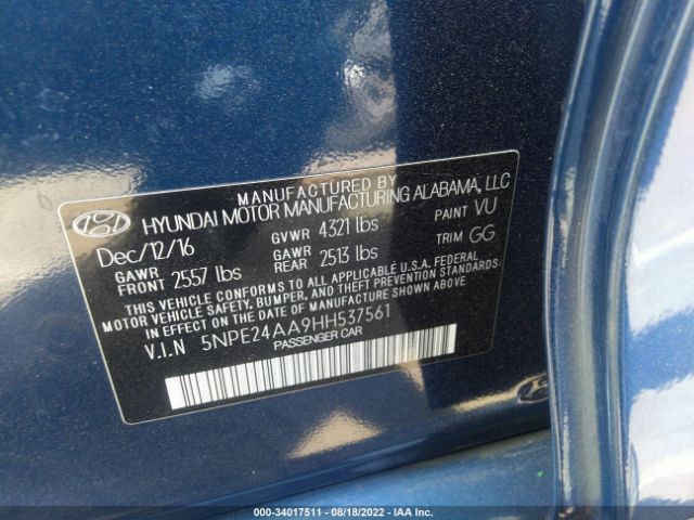 Photo 8 VIN: 5NPE24AA9HH537561 - HYUNDAI SONATA 