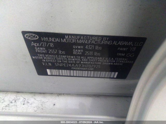 Photo 8 VIN: 5NPE24AA9JH707925 - HYUNDAI SONATA 