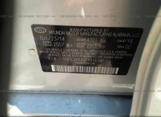 Photo 8 VIN: 5NPE24AAXFH116381 - HYUNDAI SONATA 