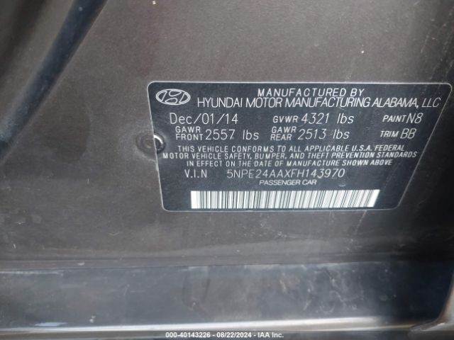 Photo 8 VIN: 5NPE24AAXFH143970 - HYUNDAI SONATA 