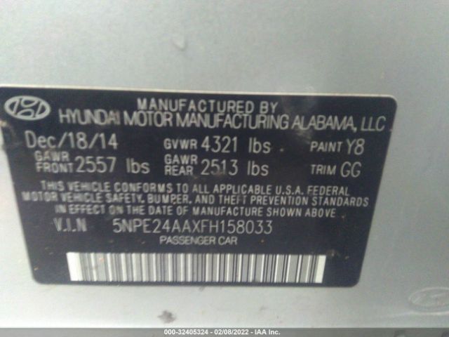 Photo 8 VIN: 5NPE24AAXFH158033 - HYUNDAI SONATA 