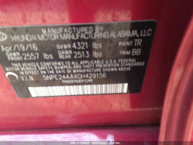 Photo 8 VIN: 5NPE24AAXGH429156 - HYUNDAI SONATA 