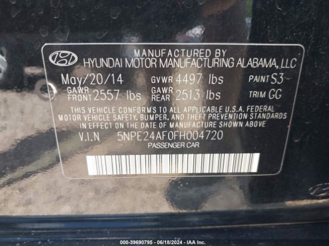 Photo 8 VIN: 5NPE24AF0FH004720 - HYUNDAI SONATA 