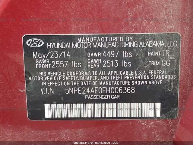 Photo 8 VIN: 5NPE24AF0FH006368 - HYUNDAI SONATA 