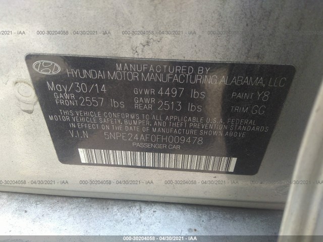 Photo 8 VIN: 5NPE24AF0FH009478 - HYUNDAI SONATA 