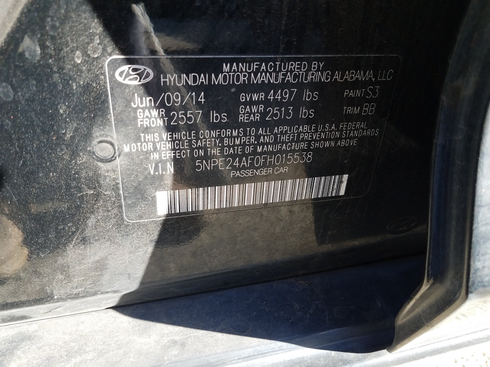 Photo 9 VIN: 5NPE24AF0FH015538 - HYUNDAI SONATA SE 