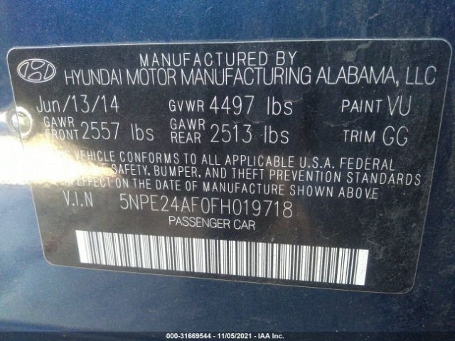 Photo 8 VIN: 5NPE24AF0FH019718 - HYUNDAI SONATA 