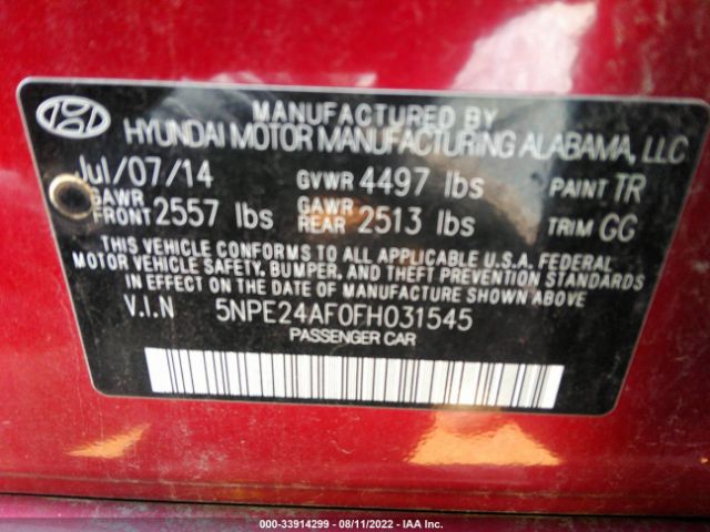 Photo 8 VIN: 5NPE24AF0FH031545 - HYUNDAI SONATA 