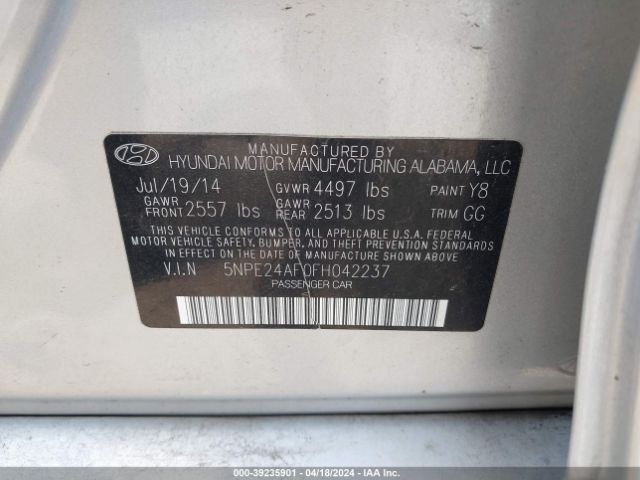 Photo 8 VIN: 5NPE24AF0FH042237 - HYUNDAI SONATA 