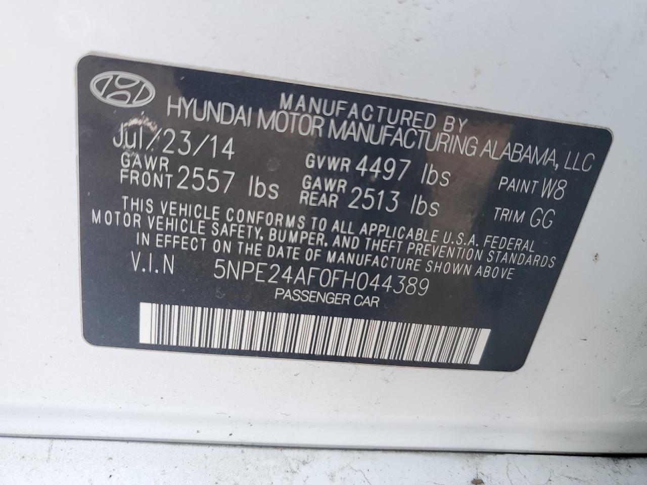 Photo 11 VIN: 5NPE24AF0FH044389 - HYUNDAI SONATA 