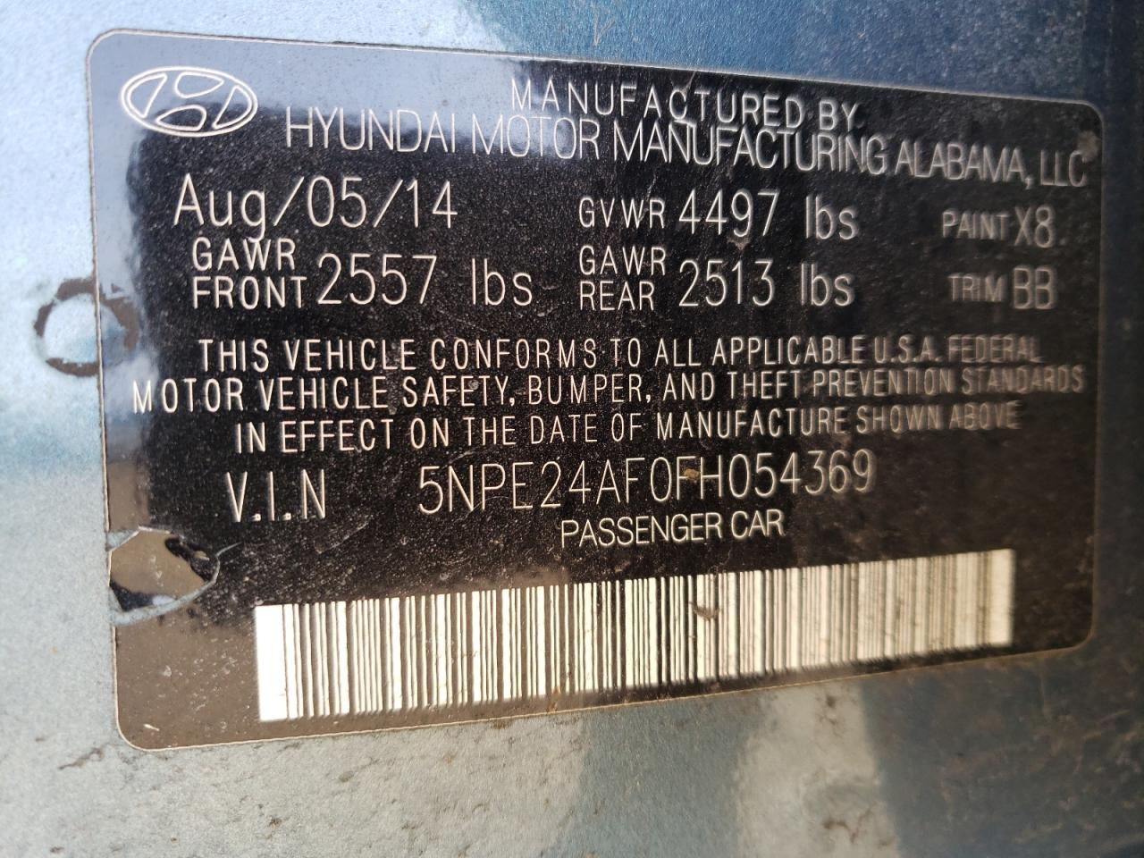 Photo 11 VIN: 5NPE24AF0FH054369 - HYUNDAI SONATA 