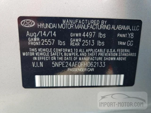 Photo 11 VIN: 5NPE24AF0FH062133 - HYUNDAI SONATA 