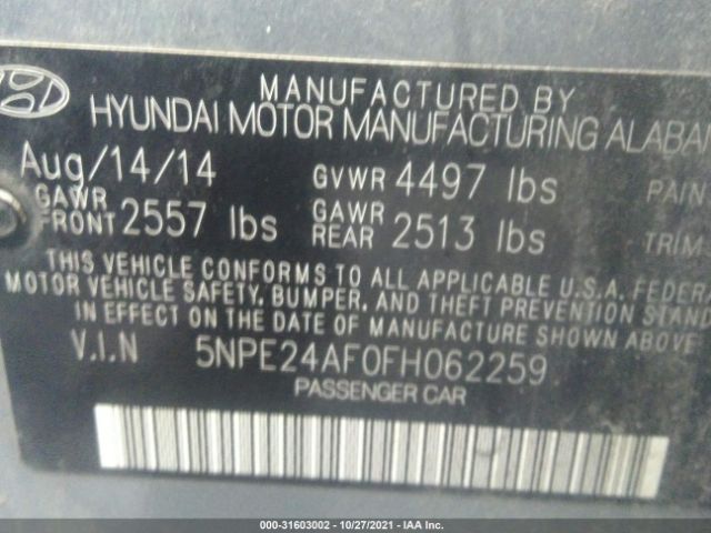 Photo 8 VIN: 5NPE24AF0FH062259 - HYUNDAI SONATA 