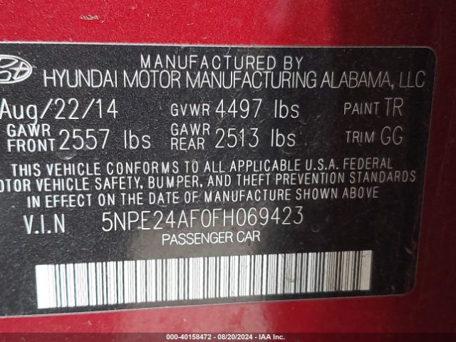 Photo 8 VIN: 5NPE24AF0FH069423 - HYUNDAI SONATA 