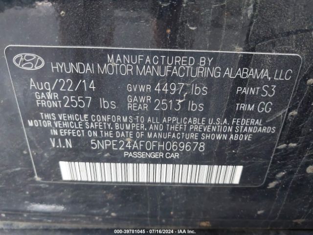 Photo 8 VIN: 5NPE24AF0FH069678 - HYUNDAI SONATA 