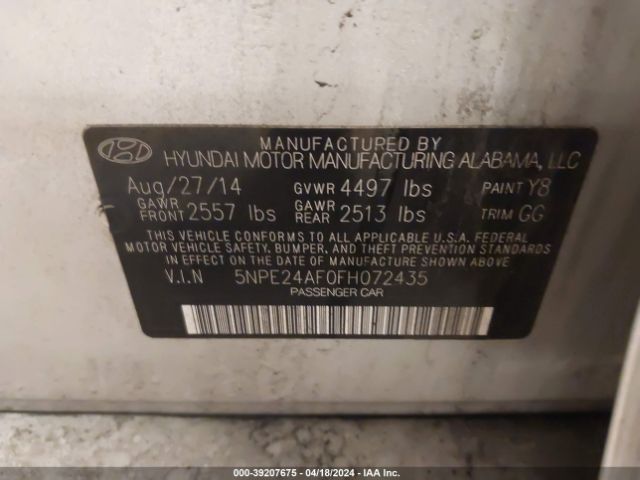 Photo 8 VIN: 5NPE24AF0FH072435 - HYUNDAI SONATA 