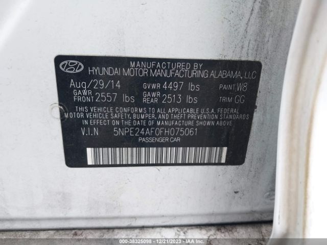 Photo 8 VIN: 5NPE24AF0FH075061 - HYUNDAI SONATA 