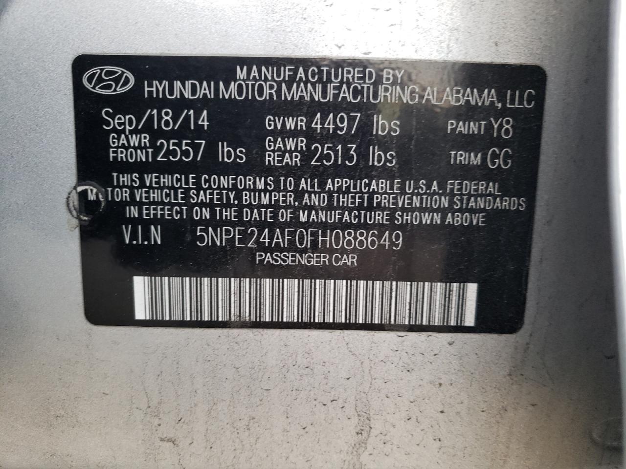 Photo 11 VIN: 5NPE24AF0FH088649 - HYUNDAI SONATA 