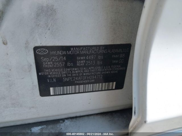 Photo 8 VIN: 5NPE24AF0FH094712 - HYUNDAI SONATA 