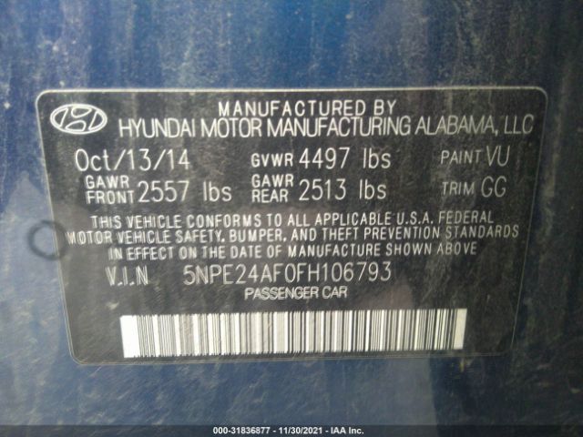 Photo 8 VIN: 5NPE24AF0FH106793 - HYUNDAI SONATA 