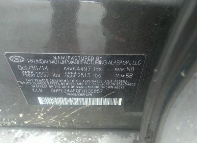 Photo 8 VIN: 5NPE24AF0FH106857 - HYUNDAI SONATA 