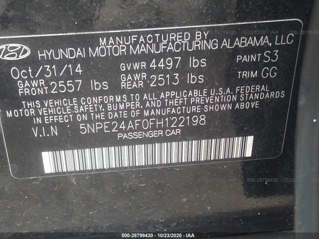 Photo 8 VIN: 5NPE24AF0FH122198 - HYUNDAI SONATA 