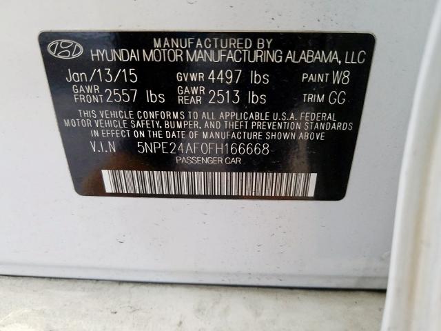 Photo 9 VIN: 5NPE24AF0FH166668 - HYUNDAI SONATA SE 