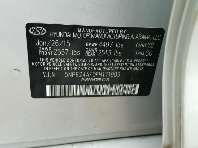 Photo 9 VIN: 5NPE24AF0FH171983 - HYUNDAI SONATA SE 